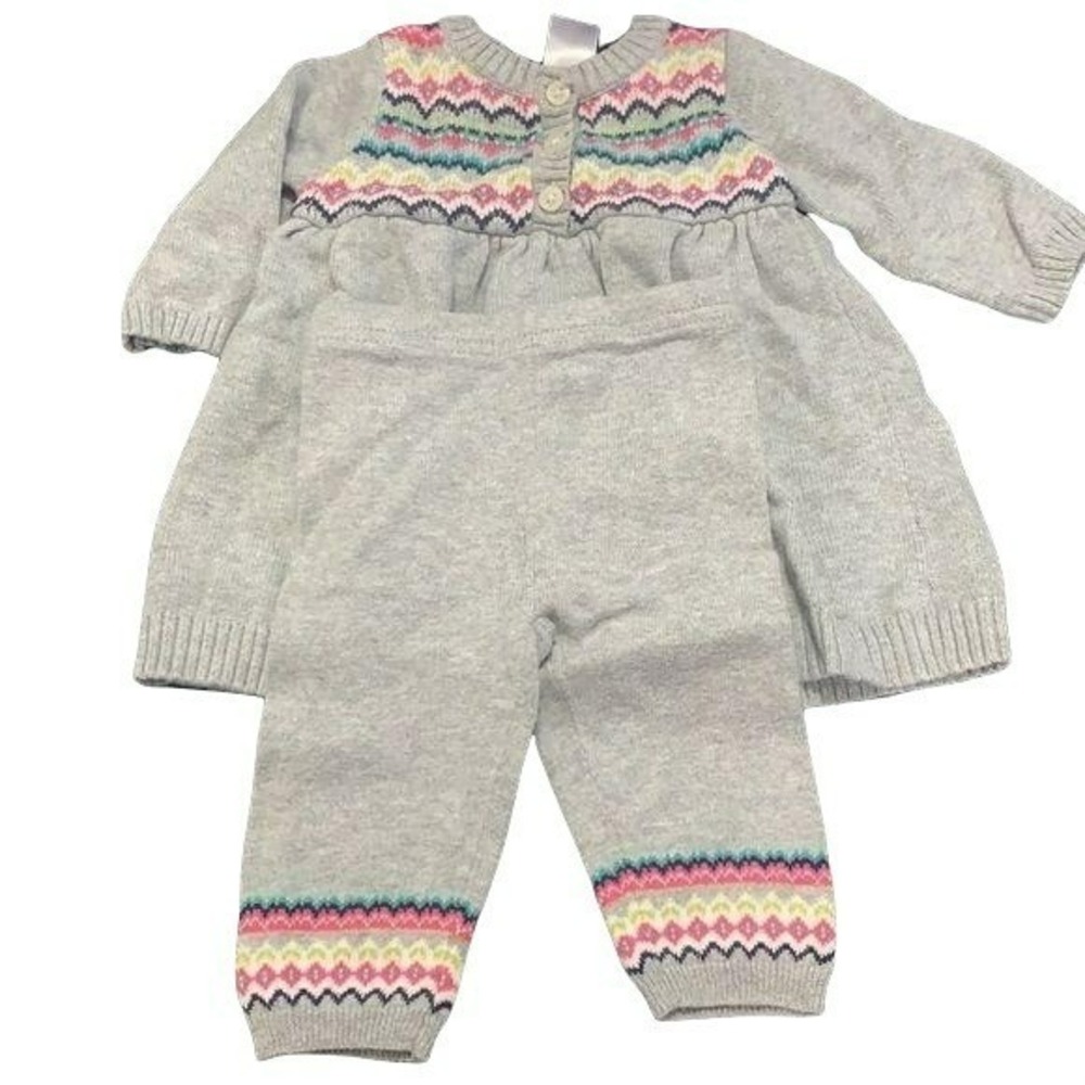 Carters Baby Girls Gray Fair Isle Sweater‎ Dress and Leggings Set 3 Months